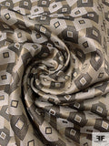 Squares on Squares Silk Necktie Jacquard Brocade - Olive-Gold / Black / White
