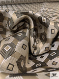 Squares on Squares Silk Necktie Jacquard Brocade - Olive-Gold / Black / White