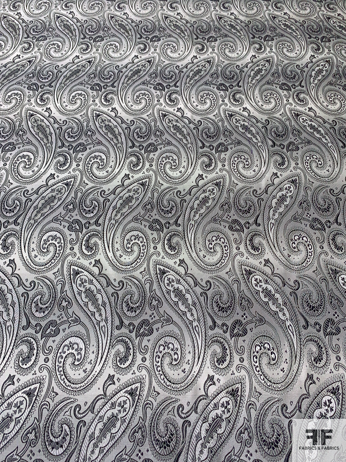 Paisley Silk Necktie Jacquard Brocade - Greys / Black / Off-White