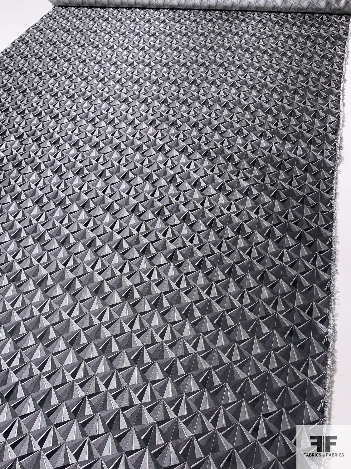 Triangle Mosaic Silk Necktie Jacquard Brocade - Shades of Grey / Black