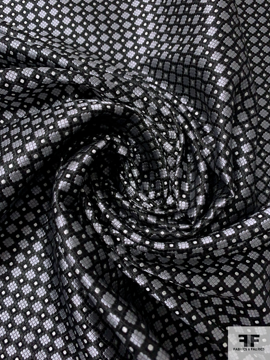 Metallic Silver Black Fabric by the Yard, Diamond Geometric Cotton