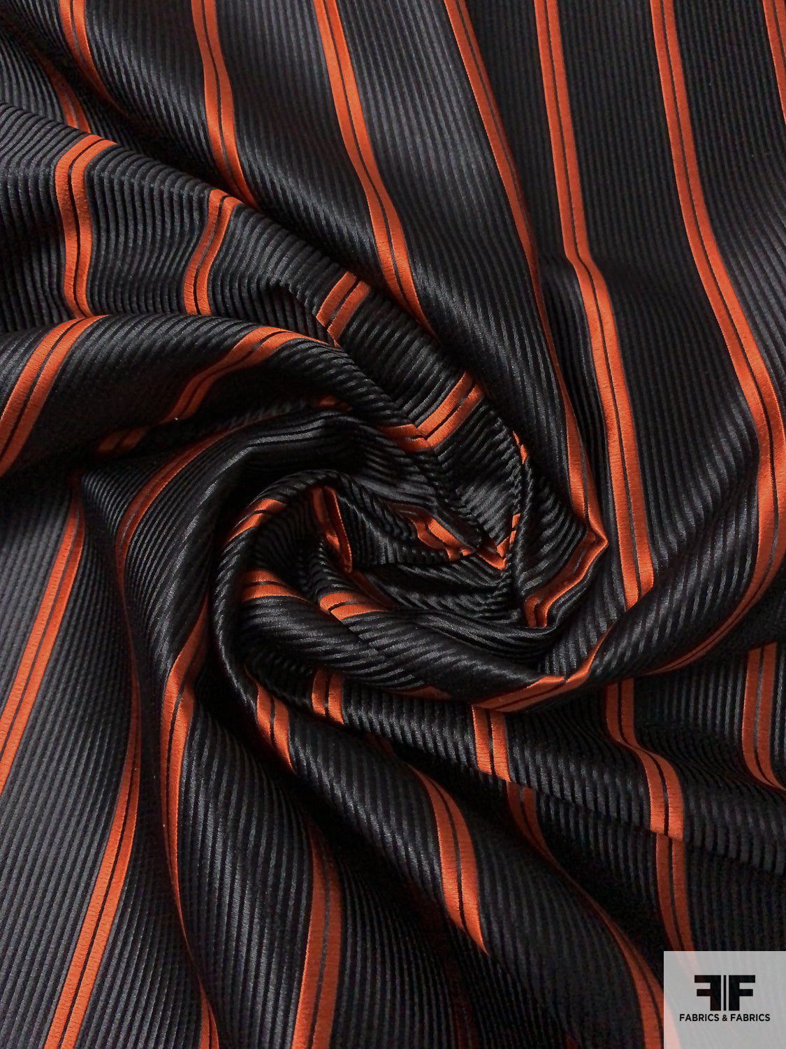 Vertical Striped Silk Necktie Jacquard Brocade - Orange / Black