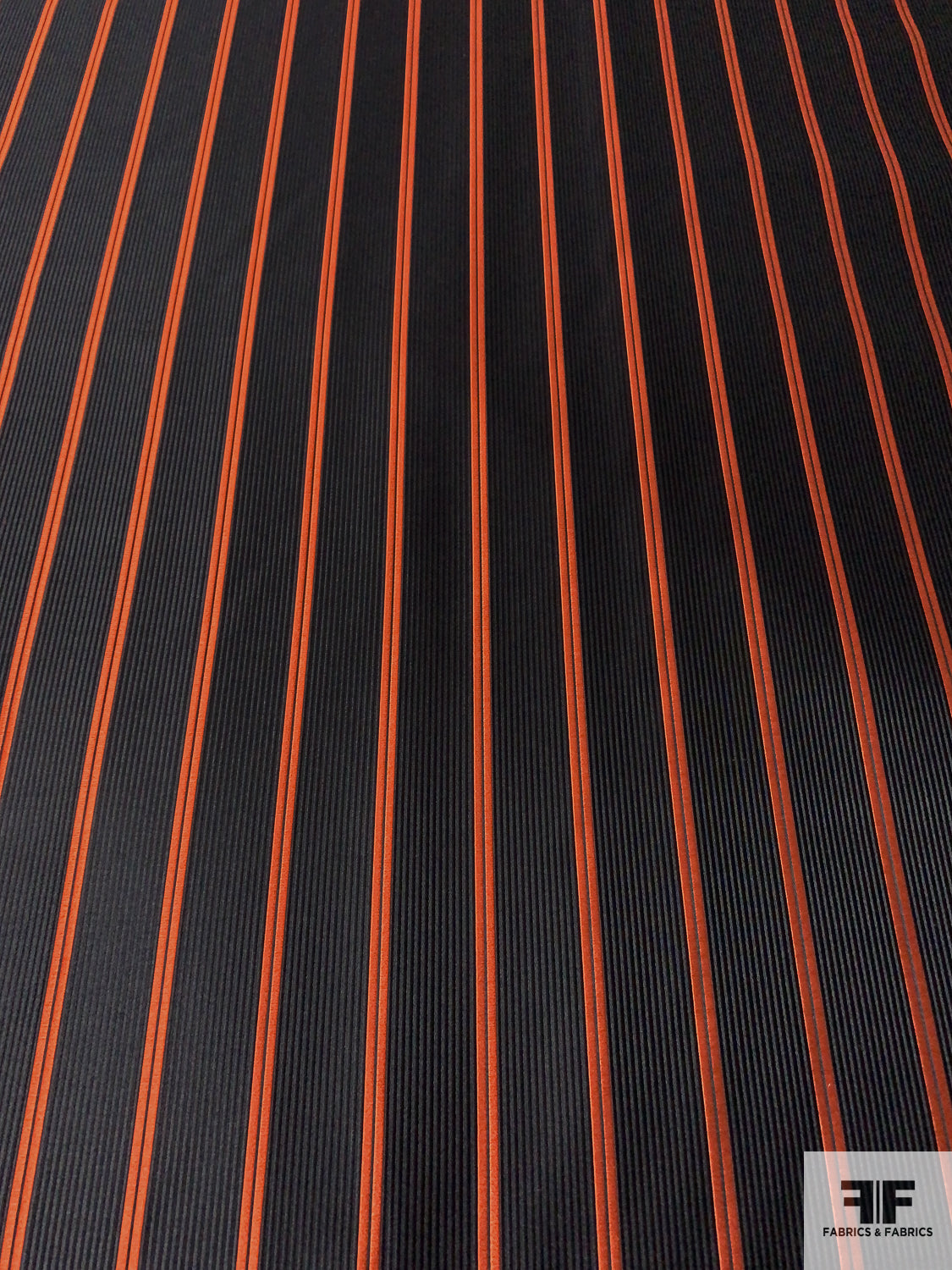 Vertical Striped Silk Necktie Jacquard Brocade - Orange / Black