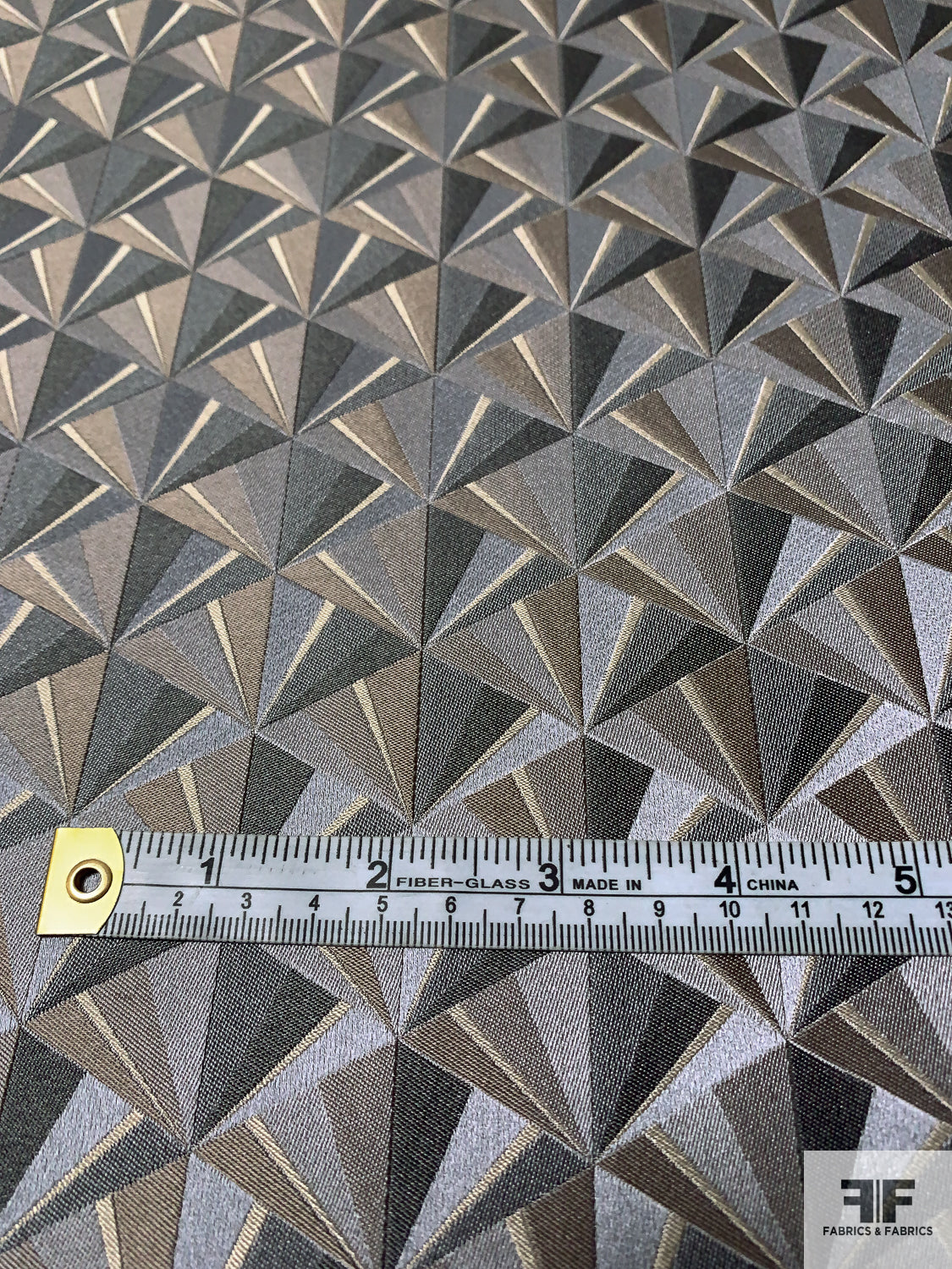 Triangle Mosaic Silk Necktie Jacquard Brocade - Taupes / Greys