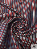 Vertical Striped Silk Necktie Jacquard Brocade - Red / Greys / Navy