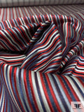 Vertical Striped Silk Necktie Jacquard Brocade - Red / Greys / Navy