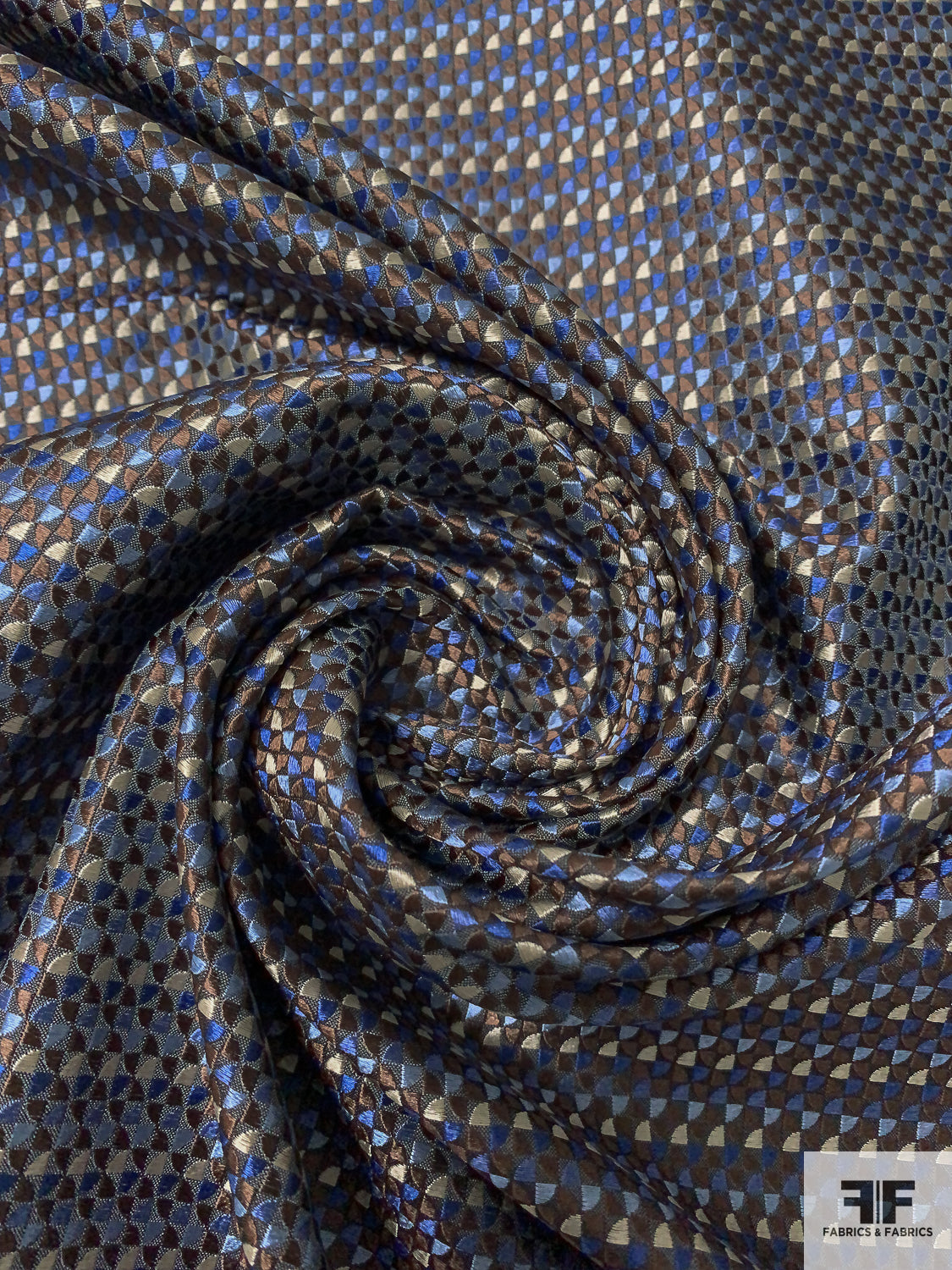 Micro Pattern Silk Necktie Jacquard Brocade - Blue / Brown / Beige
