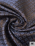 Geometric Silk Necktie Jacquard Brocade - Brown / Navy / Sky Blue