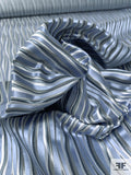 Wavy Striations Silk Necktie Jacquard Brocade - Dusty Blue / White / Grey