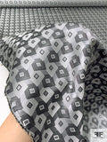 Squares on Squares Silk Necktie Jacquard Brocade - Grey / Black / Light Grey