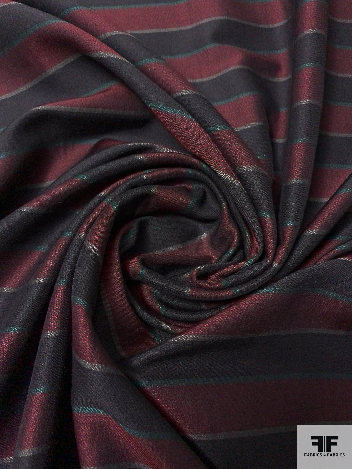 Horizontal Striped Silk and Wool Fine Suiting - Maroon / Black / Evergreen
