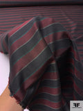 Horizontal Striped Silk and Wool Fine Suiting - Maroon / Black / Evergreen