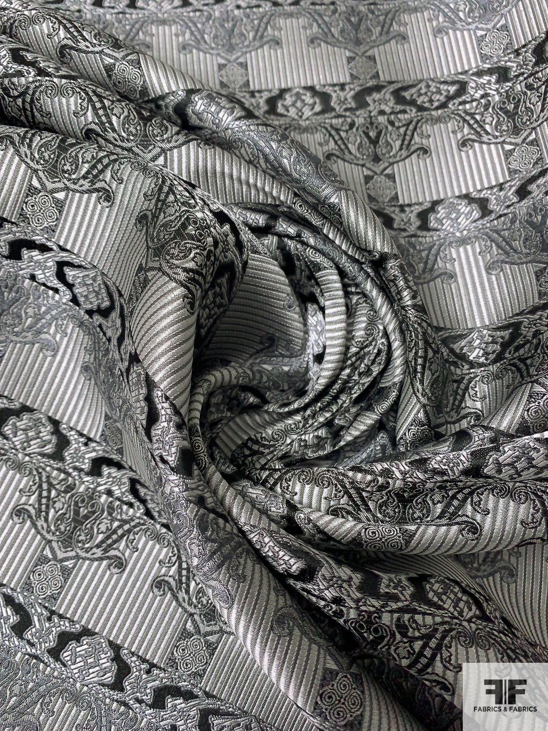 Historical Silk Necktie Jacquard Brocade - Grey / Black