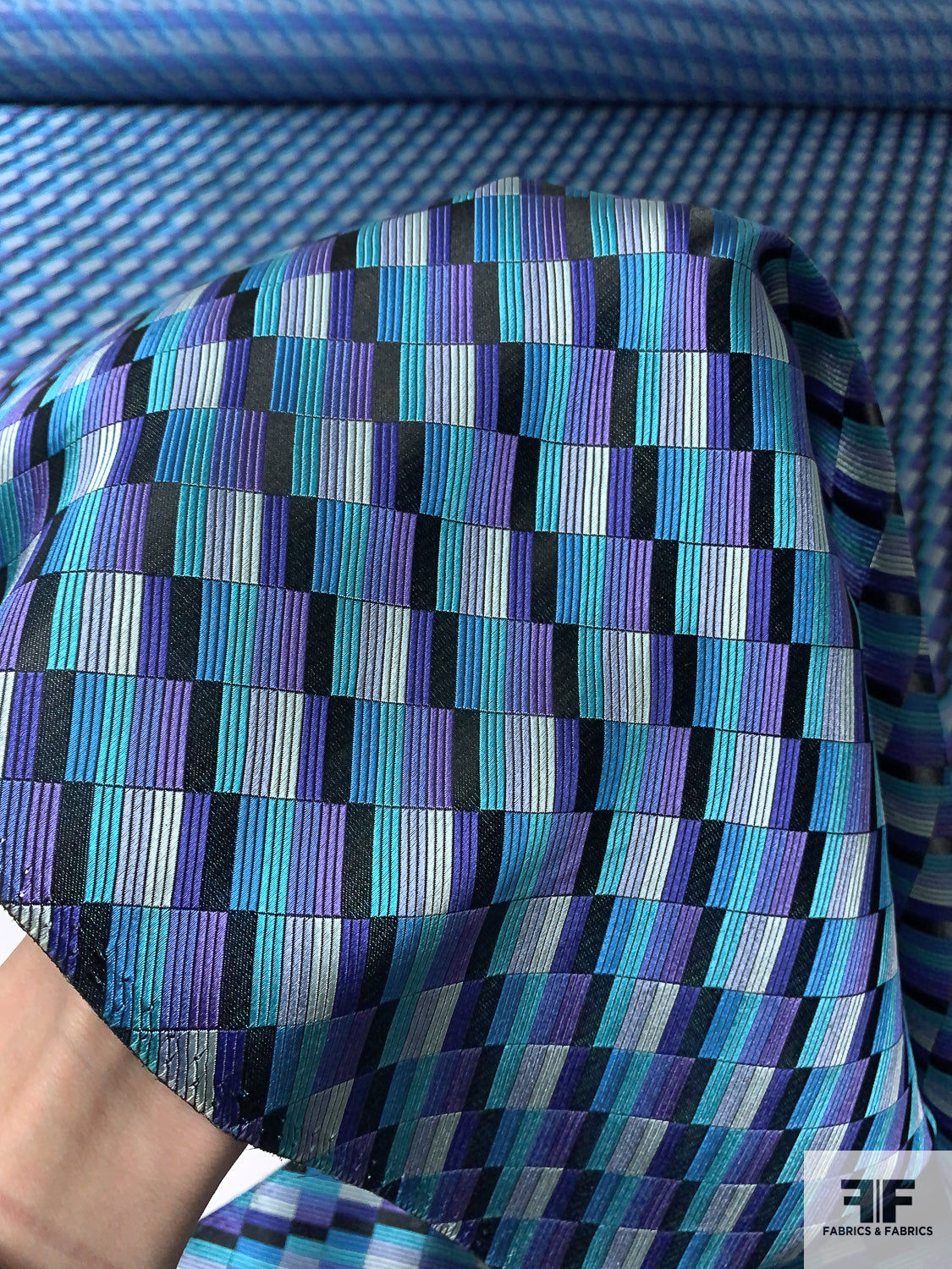 Gradient Squares Silk Necktie Jacquard Brocade - Turquoise / Purple / Black / Grey