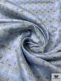 Directional Rectangles Silk Necktie Jacquard Brocade - Soft Blue / Grey