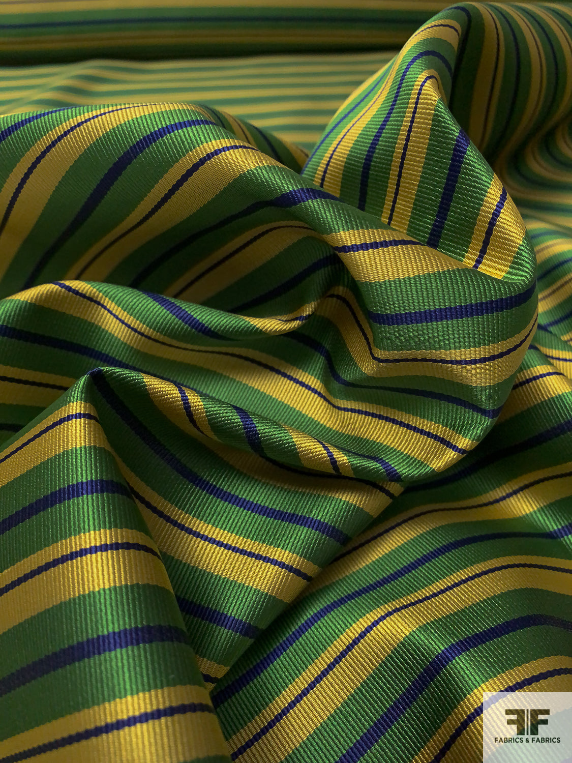 Horizontal Striped Polyester Necktie Jacquard Brocade with Fused Back - Green / Blue / Yellow