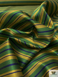 Horizontal Striped Polyester Necktie Jacquard Brocade with Fused Back - Green / Blue / Yellow