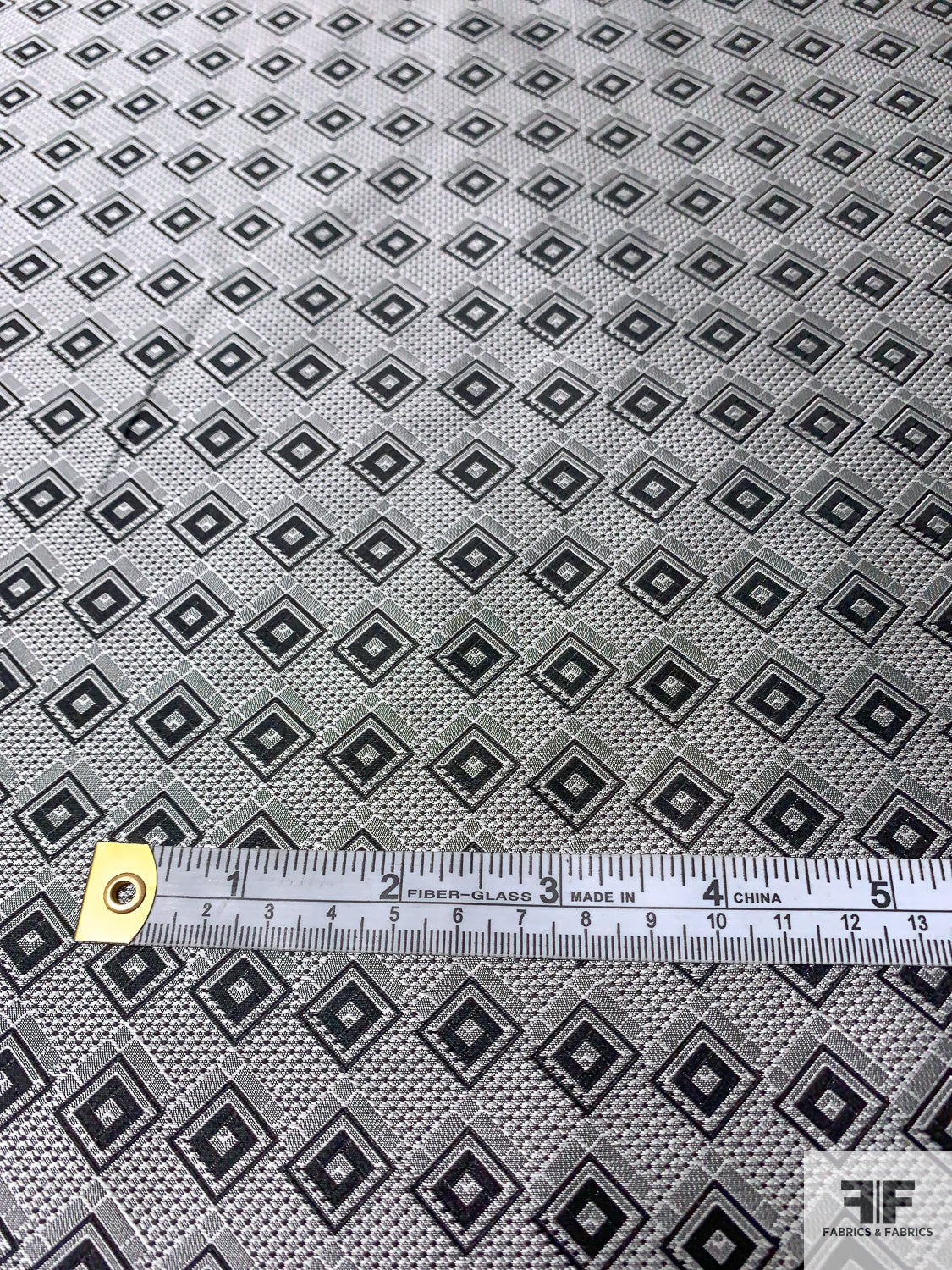 Geometric Silk Necktie Jacquard Brocade - Grey / Black