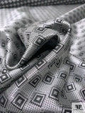 Geometric Silk Necktie Jacquard Brocade - Grey / Black