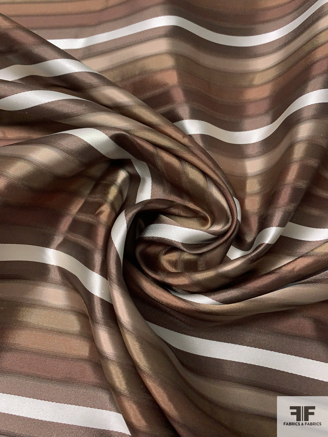 Horizontal Striped Silk Necktie Jacquard Brocade - Shades of Brown / Off-White