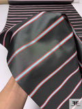 Horizontal Striped Necktie Silk - Denim Black / Hot Coral / Sky Blue / White