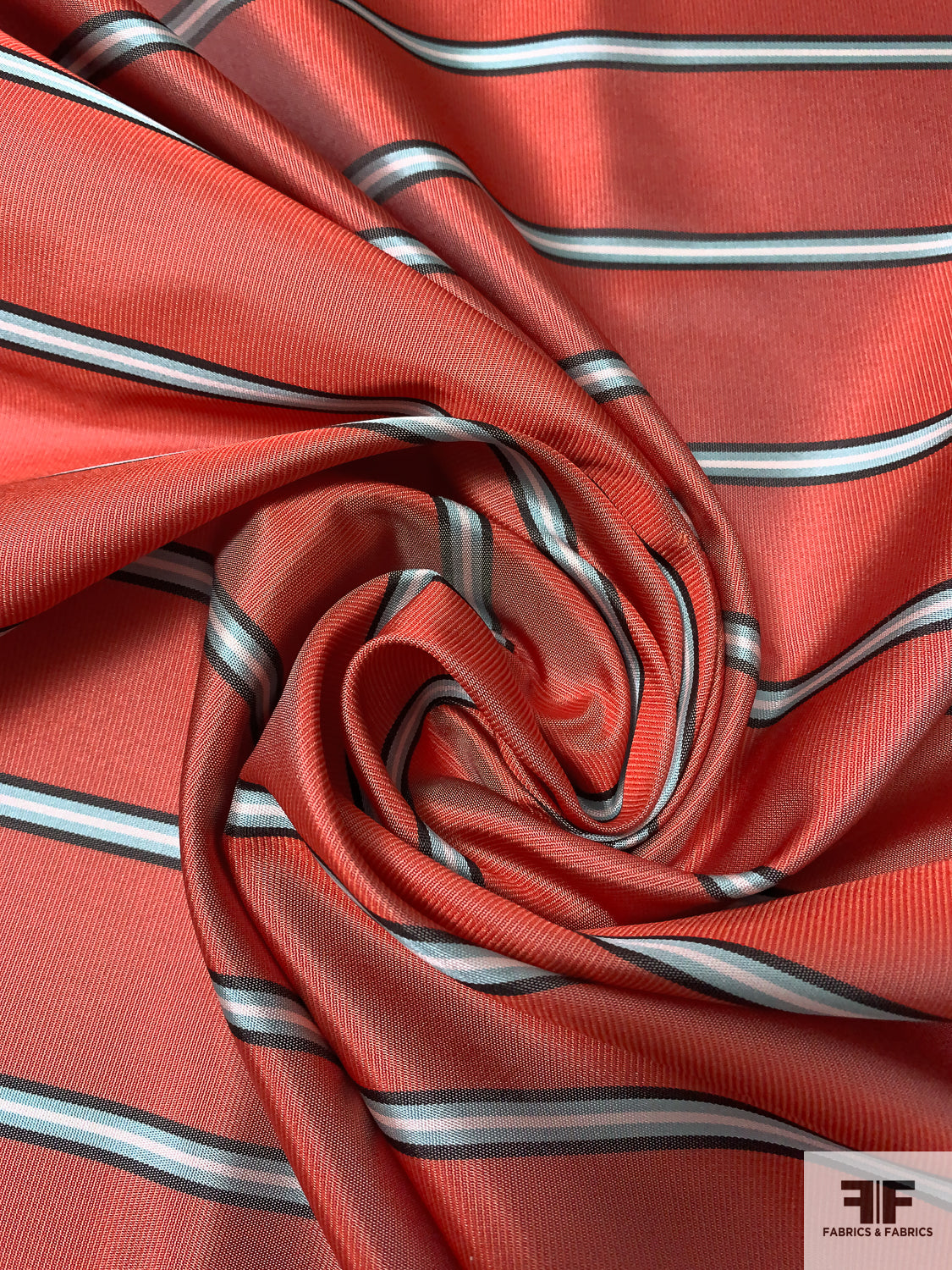 Horizontal Striped Necktie Silk - Hot Coral-Orange / Seafoam / Black / White