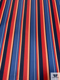 Vertical Striped Printed Polyester Satin - Blue / Navy / Red / Orange / White