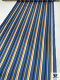 Vertical Striped Printed Polyester Satin - Blue / Ochre / Navy / White