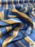Vertical Striped Printed Polyester Satin - Blue / Ochre / Navy / White