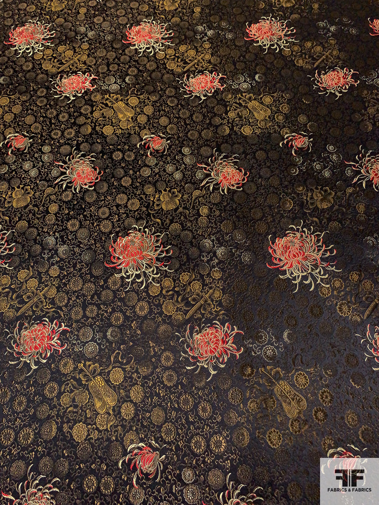 Floral Tentacles Asian Satin Brocade - Black/Gold/Brown/Red | FABRICS ...