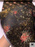 Floral Tentacles Asian Satin Brocade - Black / Gold / Brown / Red