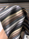 Horizontal Striped Silk Necktie Jacquard Brocade - Greys / Tan / Brown