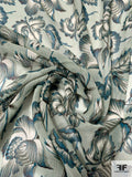 Floral Printed Crinkled Silk Chiffon - Dusty Mint / Dusty Seafoam / Turquoise