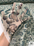 Floral Printed Crinkled Silk Chiffon - Dusty Mint / Dusty Seafoam / Turquoise