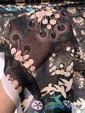 Anna Sui Birds Deer and Cherry Wreath Printed Silk Chiffon Panel - Light Nude / Black / Greens / Blues