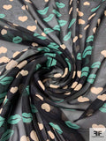 Anna Sui Lips and Hearts Printed Silk Chiffon - Medium Aquamarine / Nude-Blush / Black