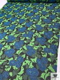 Dramatic Floral Printed Silk Chiffon - Green / Blue / Black