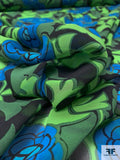 Dramatic Floral Printed Silk Chiffon - Green / Blue / Black