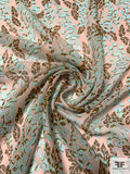 Anna Sui Leaf Inspired Printed Crinkled Silk Chiffon - Seafoam / Dirty Olive / Pale Mauve