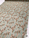 Anna Sui Leaf Inspired Printed Crinkled Silk Chiffon - Seafoam / Dirty Olive / Pale Mauve
