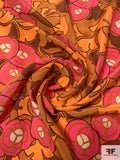 Dramatic Floral Printed Silk Crepe de Chine - Orange / Hot Pink / Brown