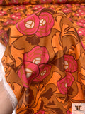 Dramatic Floral Printed Silk Crepe de Chine - Orange / Hot Pink / Brown