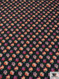 Anna Sui Floral Printed Matte Polyester Charmeuse - Green / Coral-Orange / Orchid / Mauve / Black