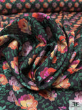 Anna Sui Floral Printed Matte Polyester Charmeuse - Green / Coral-Orange / Orchid / Mauve / Black