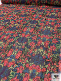 Anna Sui Floral Printed Polyester Chiffon-Georgette - Hot Orange / Yellow / Purple / Blue / Dark Greens