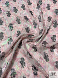 Anna Sui Floral Printed Aurora Borealis Metallic Silk Chiffon - Dusty Rose / Black / Grey