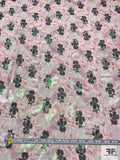 Anna Sui Floral Printed Aurora Borealis Metallic Silk Chiffon - Dusty Rose / Black / Grey