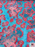 Frayed Floral Pattern Brocade - Turquoise Blue / Cerise Pink