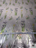 Floral Garden Printed Tissue Lamé - Metallic Grey / Green / Purple / Blue