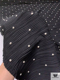 Black Textured Stretch Knit with Sewn on White Pearls
